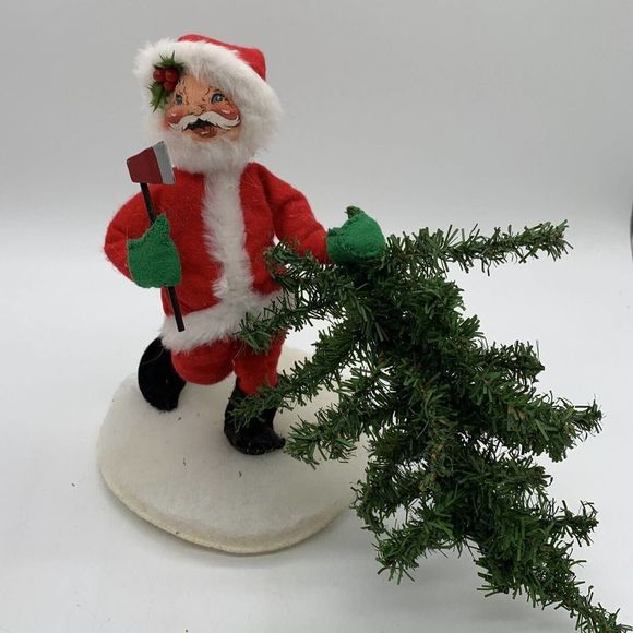 Vntg Lot Of 3 Annalee Santas Cutting Down Tree, Holding Mail Bag And Stocking - Picture 2 of 11
